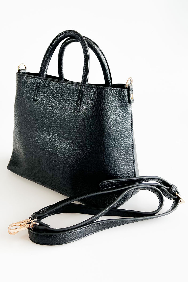 Smooth Faux Leather Handbag- Black-240 Bags-SMF-Coastal Bloom Boutique, find the trendiest versions of the popular styles and looks Located in Indialantic, FL