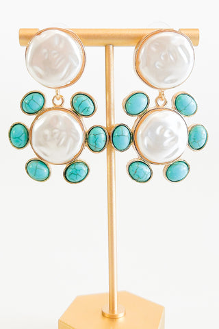 Hammered Pearl Stone Deco Earrings-230 Jewelry-GS JEWELRY-Coastal Bloom Boutique, find the trendiest versions of the popular styles and looks Located in Indialantic, FL
