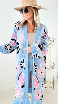 Dazing Dasies Italian Long Cardigan - Sky Blue-150 Cardigans/Layers-Yolly-Coastal Bloom Boutique, find the trendiest versions of the popular styles and looks Located in Indialantic, FL