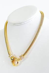 Omega CZ Baguette Clasp Round Necklace - Gold-230 Jewelry-NYC-Coastal Bloom Boutique, find the trendiest versions of the popular styles and looks Located in Indialantic, FL