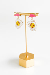 Softball Enamel Drop Earrings - Pink-230 Jewelry-Golden Stella-Coastal Bloom Boutique, find the trendiest versions of the popular styles and looks Located in Indialantic, FL