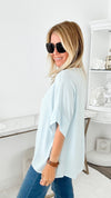 One Fine Day Italian V Neck Top - Powder Blue-110 Short Sleeve Tops-Germany-Coastal Bloom Boutique, find the trendiest versions of the popular styles and looks Located in Indialantic, FL