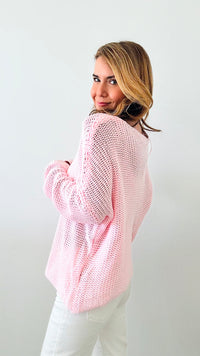 Long Sleeve V-Neck Soft Cable Knit - Baby Pink-140 Sweaters-Miracle-Coastal Bloom Boutique, find the trendiest versions of the popular styles and looks Located in Indialantic, FL