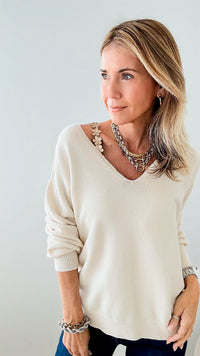 Boyfriend V-Neck Italian Sweater - Ivory-140 Sweaters-Germany-Coastal Bloom Boutique, find the trendiest versions of the popular styles and looks Located in Indialantic, FL