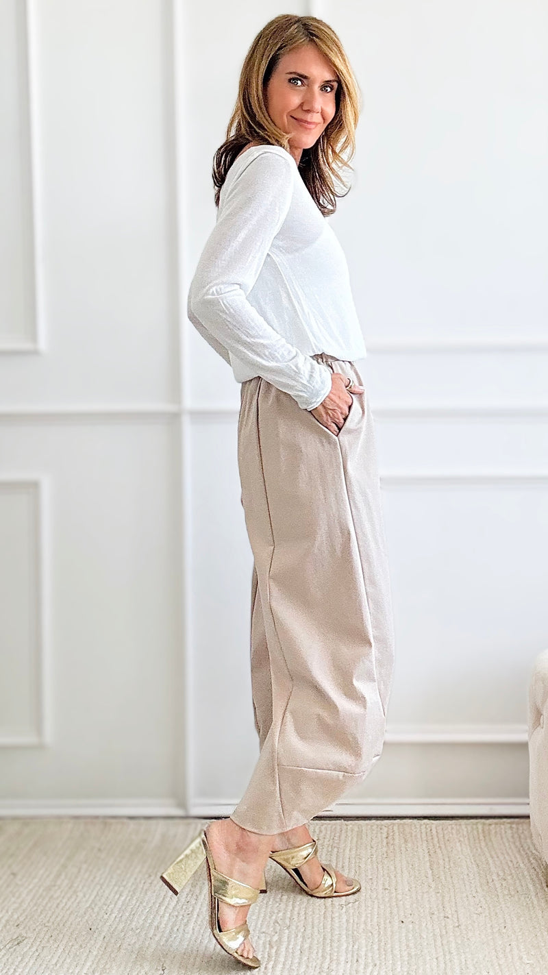 La Spezia Scuba Italian Pant - Taupe-pants-Italianissimo-Coastal Bloom Boutique, find the trendiest versions of the popular styles and looks Located in Indialantic, FL