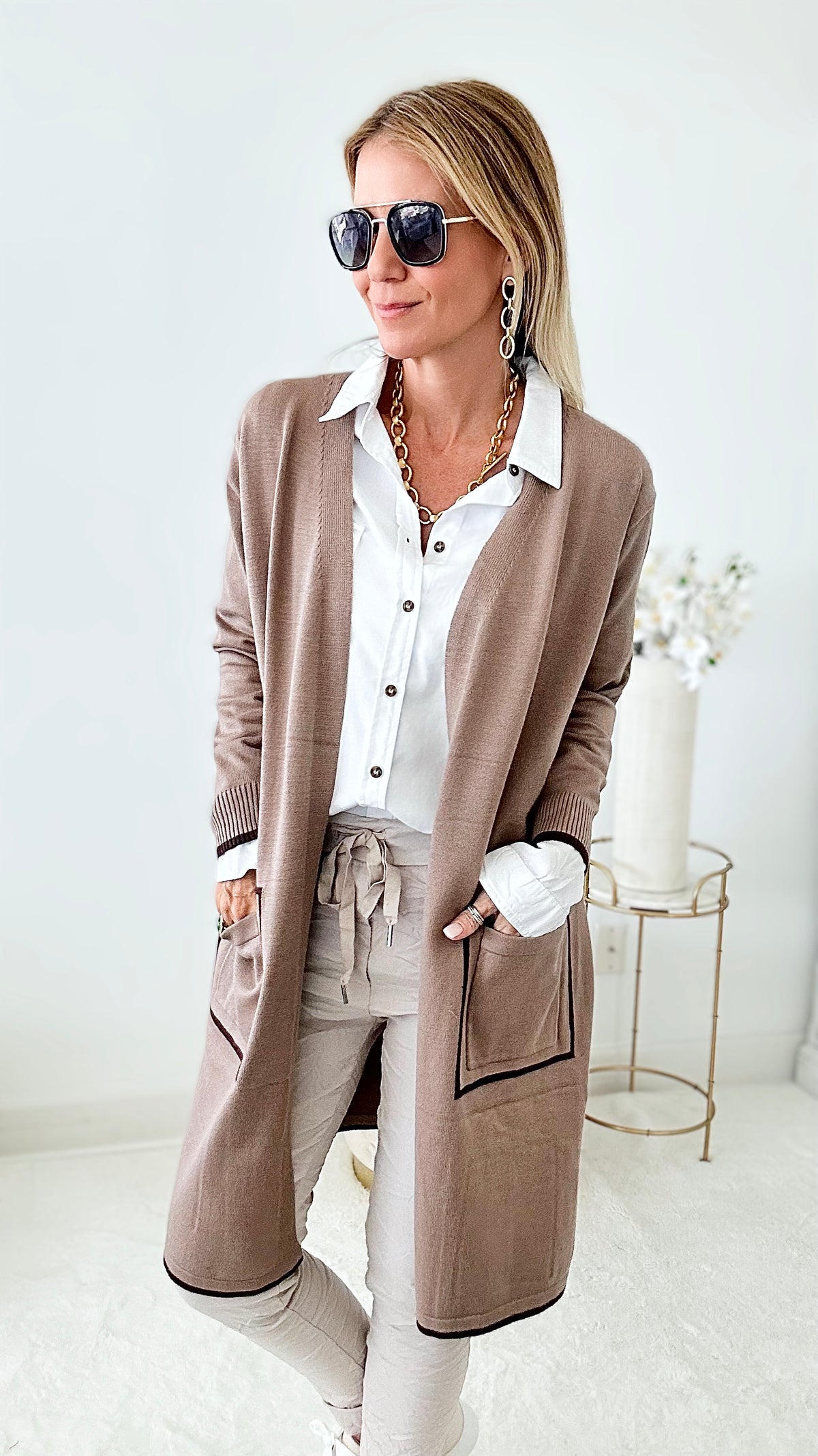 Coffee House Mocha Sweater Cardigan-150 Cardigans/Layers-Joh Apparel-Coastal Bloom Boutique, find the trendiest versions of the popular styles and looks Located in Indialantic, FL