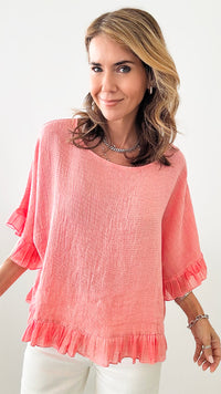 Enchanted Ruffle Italian Top - Coral-100 Sleeveless Tops-Germany-Coastal Bloom Boutique, find the trendiest versions of the popular styles and looks Located in Indialantic, FL