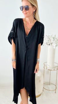 High-Low V-Neck Italian Dress - Black-200 dresses/jumpsuits/rompers-Germany-Coastal Bloom Boutique, find the trendiest versions of the popular styles and looks Located in Indialantic, FL