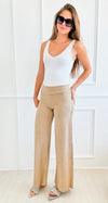 Mineral Wash Raw Edges Wide Leg Pants - Beige-170 Bottoms-Chatoyant-Coastal Bloom Boutique, find the trendiest versions of the popular styles and looks Located in Indialantic, FL