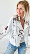 A Work of Art Zip Jacket - White-160 Jackets-Aratta-Coastal Bloom Boutique, find the trendiest versions of the popular styles and looks Located in Indialantic, FL