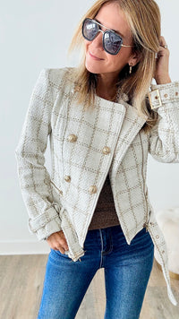 Gold Metallic Plaid Tweed Jacket-160 Jackets-BLITHE-Coastal Bloom Boutique, find the trendiest versions of the popular styles and looks Located in Indialantic, FL