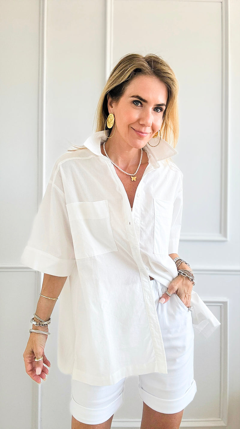 Patch Pockets Oversized Top - Off White-110 Short Sleeve Tops-HYFVE-Coastal Bloom Boutique, find the trendiest versions of the popular styles and looks Located in Indialantic, FL