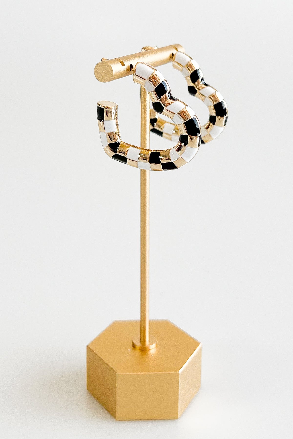 Enamel Checkered Heart Hoop Earrings-230 Jewelry-FAME ACCESSORIES-Coastal Bloom Boutique, find the trendiest versions of the popular styles and looks Located in Indialantic, FL