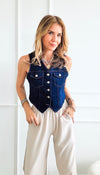 Denim Vest Whit Pocket Details-100 Sleeveless Tops-Edit By Nine-Coastal Bloom Boutique, find the trendiest versions of the popular styles and looks Located in Indialantic, FL