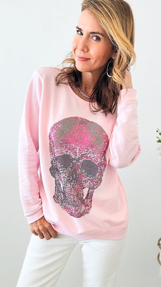 CB CUSTOM Pink Skull Classic Sweatshirt-130 Long Sleeve Tops-HOLLY / CB-Coastal Bloom Boutique, find the trendiest versions of the popular styles and looks Located in Indialantic, FL