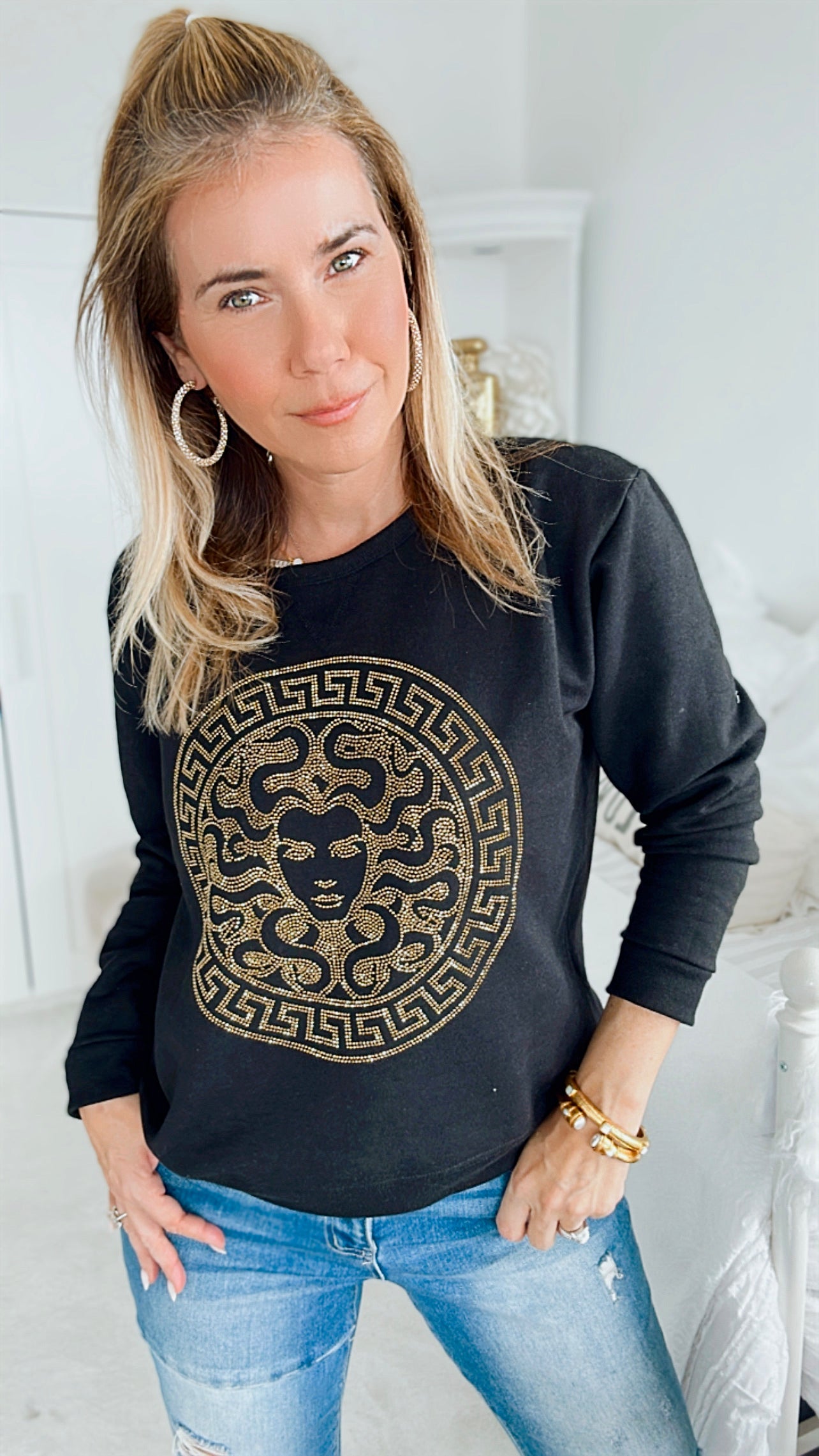 Medusa Custom Sweatshirt-130 Long Sleeve Tops-CB-Coastal Bloom Boutique, find the trendiest versions of the popular styles and looks Located in Indialantic, FL
