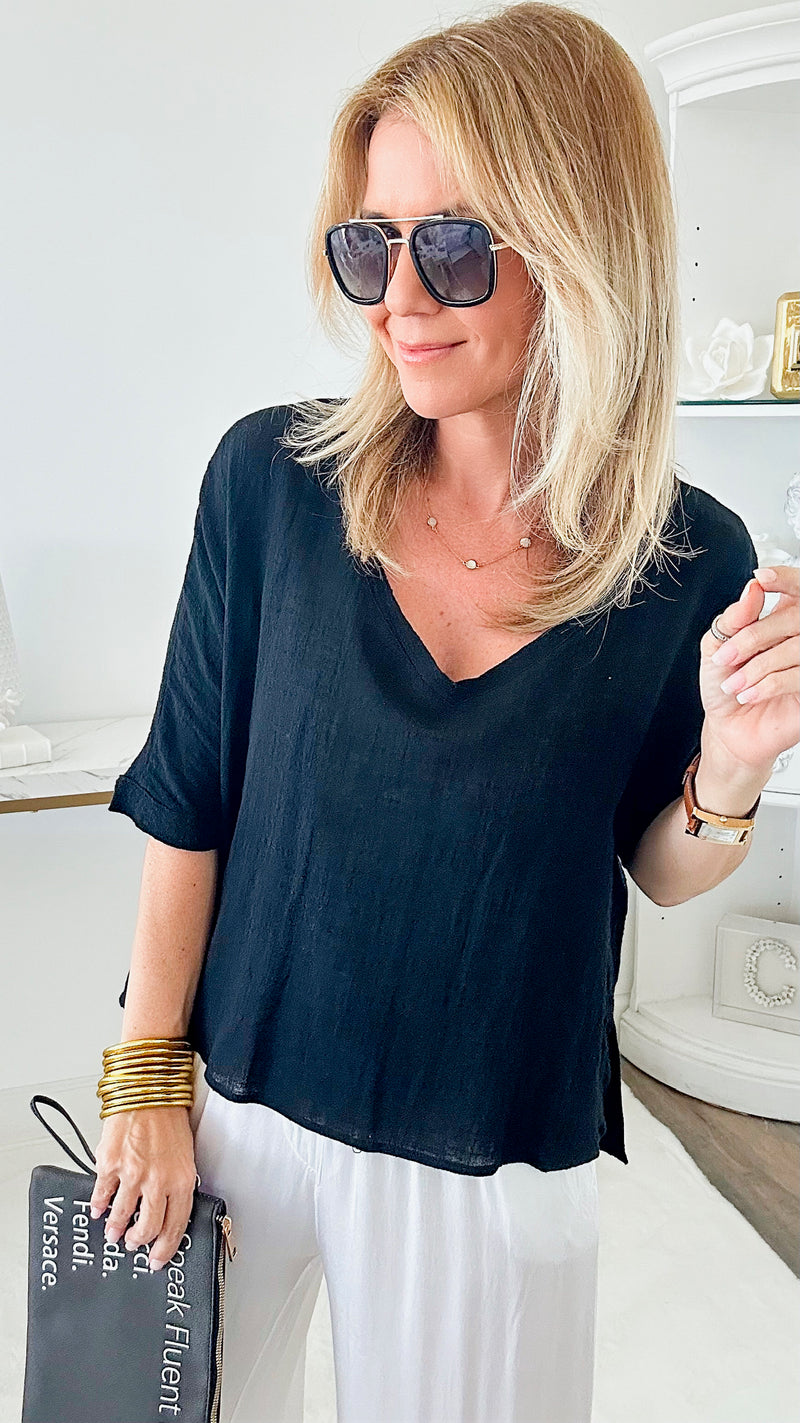 Trendy Diva Flowy Top - Black-110 Short Sleeve Tops-HYFVE-Coastal Bloom Boutique, find the trendiest versions of the popular styles and looks Located in Indialantic, FL