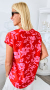 Aloha Vacay Flower Top - Pink/Red-110 Short Sleeve Tops-Jodifl-Coastal Bloom Boutique, find the trendiest versions of the popular styles and looks Located in Indialantic, FL