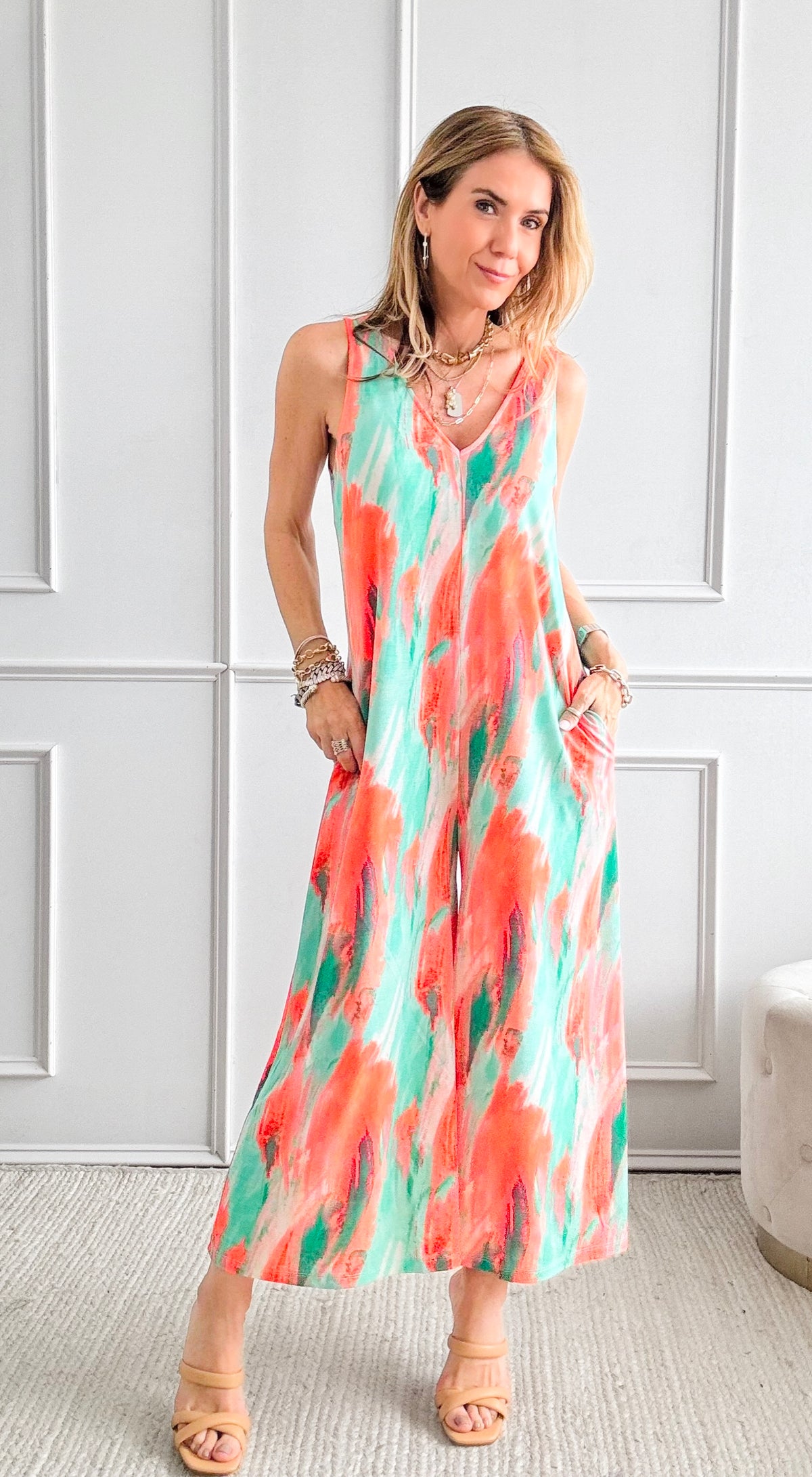 Brushstrokes Print Jersey Jumpsuit-200 Dresses/Jumpsuits/Rompers-HYFVE-Coastal Bloom Boutique, find the trendiest versions of the popular styles and looks Located in Indialantic, FL