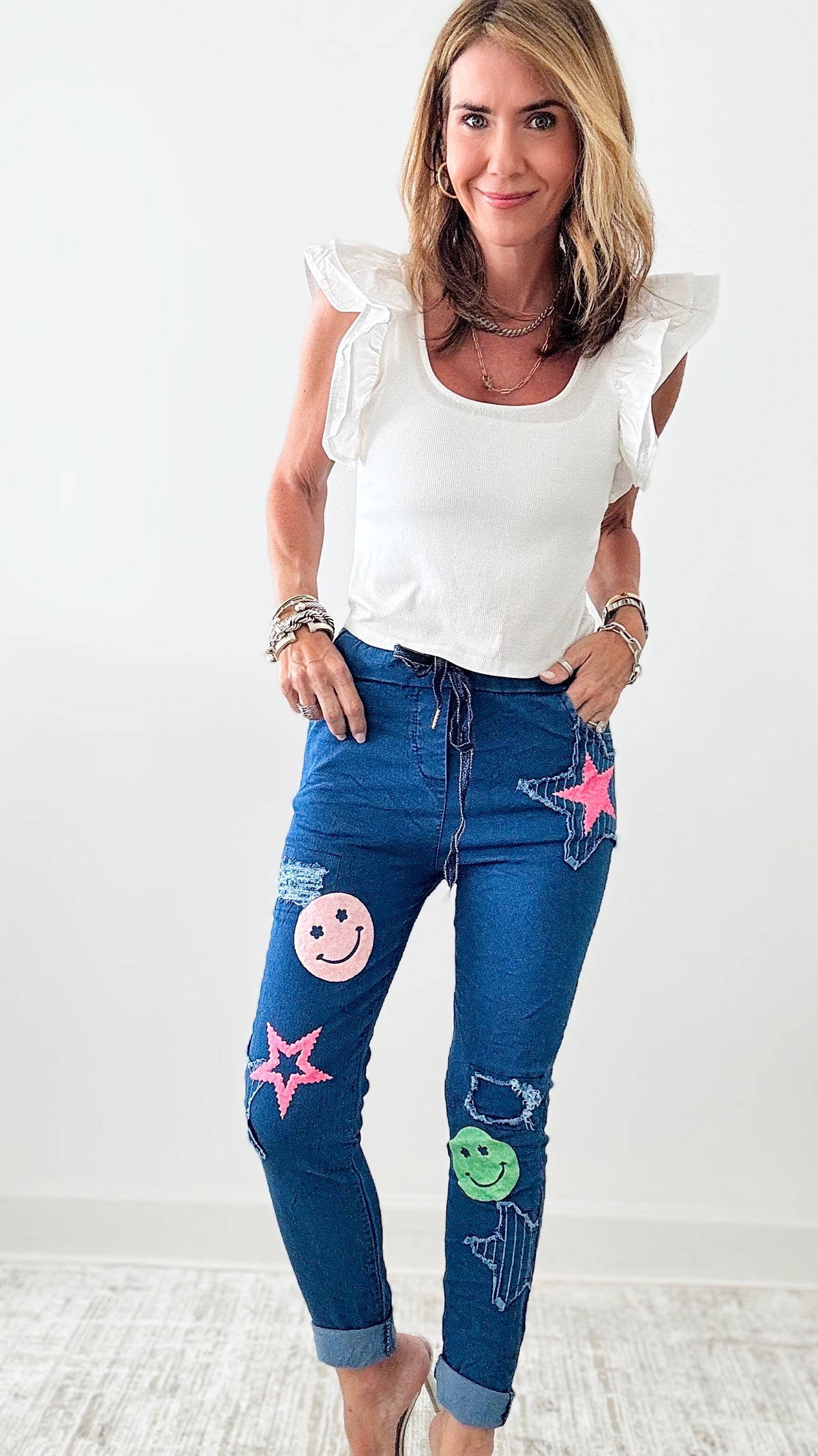 Neon Stars & Smiles Italian Joggers-180 Joggers-Germany-Coastal Bloom Boutique, find the trendiest versions of the popular styles and looks Located in Indialantic, FL