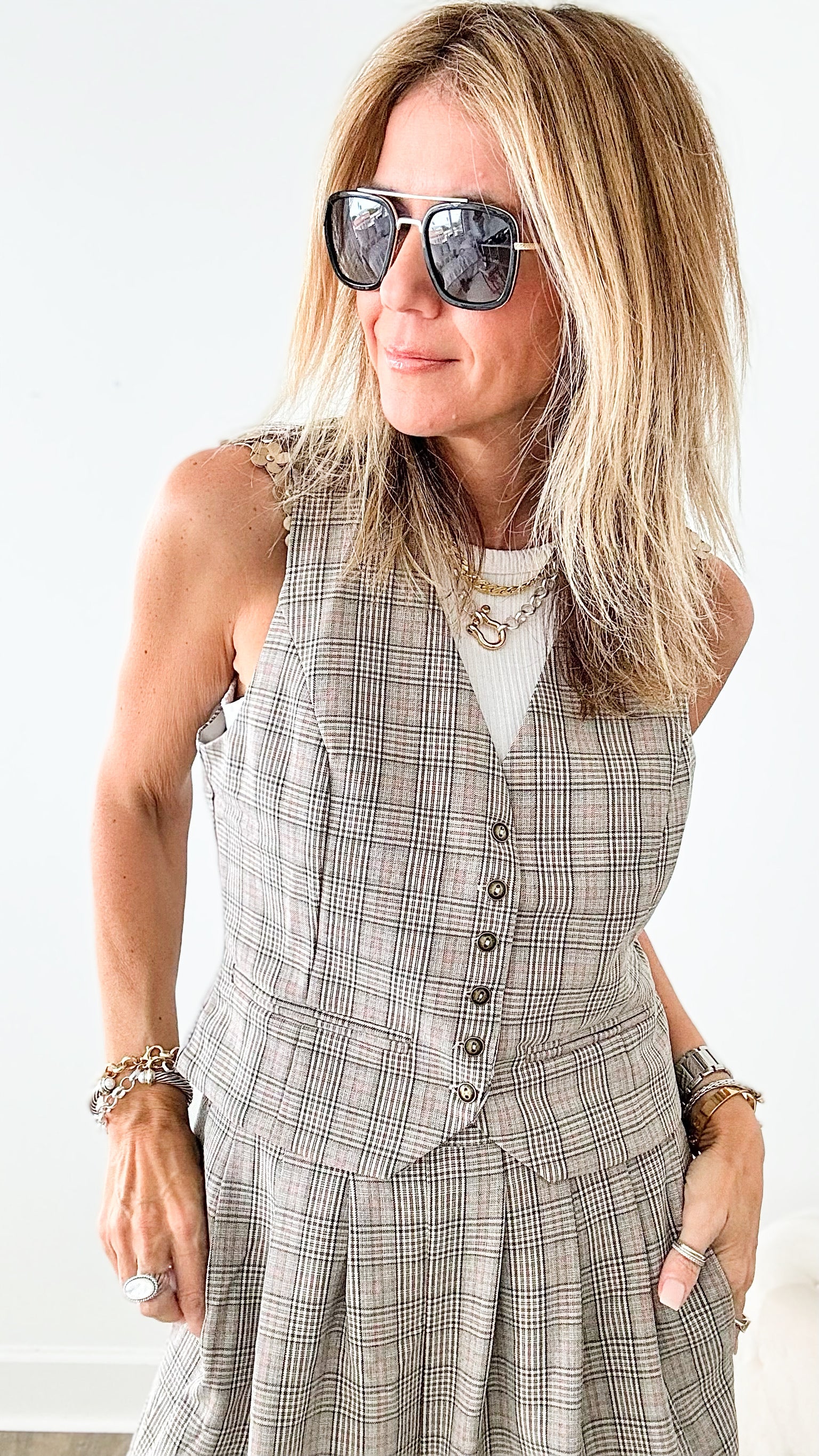 Jerry Plaid Button Down Vest-100 Sleeveless Tops-GIGIO-Coastal Bloom Boutique, find the trendiest versions of the popular styles and looks Located in Indialantic, FL