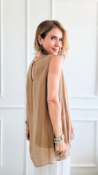 Sheer Sophistication Italian Top - Camel-110 Short Sleeve Tops-Germany-Coastal Bloom Boutique, find the trendiest versions of the popular styles and looks Located in Indialantic, FL