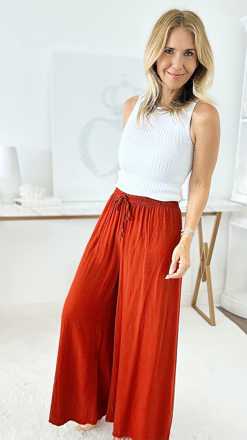 Sunny Days Italian Palazzo - Rust Red-170 Bottoms-Germany-Coastal Bloom Boutique, find the trendiest versions of the popular styles and looks Located in Indialantic, FL