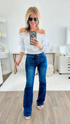 Boot Cut High Rise Button Down Jeans - Dark Blue-170 Bottoms-RISEN JEANS-Coastal Bloom Boutique, find the trendiest versions of the popular styles and looks Located in Indialantic, FL