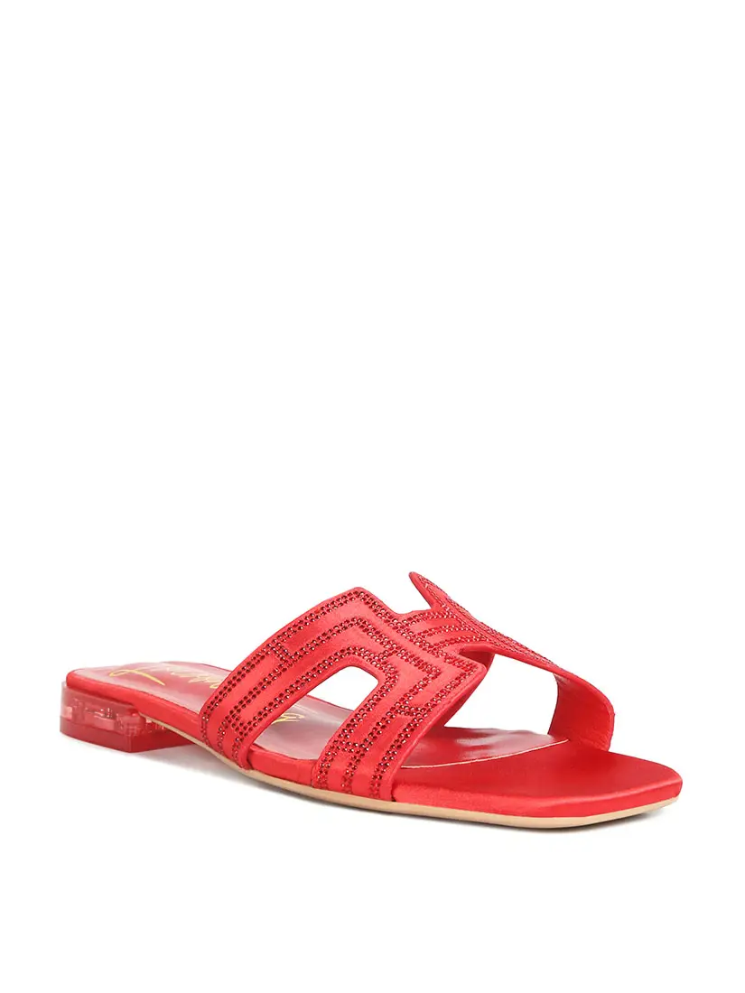 Low Stack Heel Embellished Sandals - Red-250 Shoes-RagCompany-Coastal Bloom Boutique, find the trendiest versions of the popular styles and looks Located in Indialantic, FL