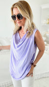 Sleeveless Cowl Neck Italian Blouse - Lavender-100 Sleeveless Tops-Yolly-Coastal Bloom Boutique, find the trendiest versions of the popular styles and looks Located in Indialantic, FL