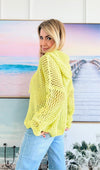 Hoodie Cable Knit Oversized Sweater - Lemon-140 Sweaters-Miracle-Coastal Bloom Boutique, find the trendiest versions of the popular styles and looks Located in Indialantic, FL