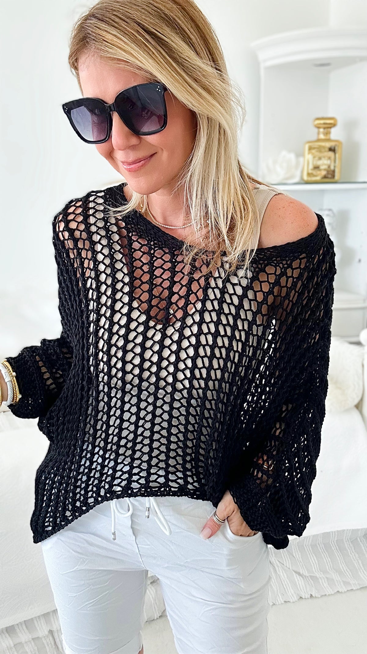 Crochet Chains Netted Italian Pullover - Black-140 Sweaters-Yolly-Coastal Bloom Boutique, find the trendiest versions of the popular styles and looks Located in Indialantic, FL