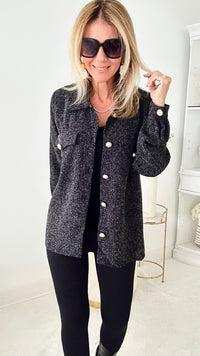 Casually Sophisticated Tweed Shacket - Black-160 Jackets-HYFVE-Coastal Bloom Boutique, find the trendiest versions of the popular styles and looks Located in Indialantic, FL