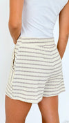 Stripe Print Shorts - Grey-170 Bottoms-BucketList-Coastal Bloom Boutique, find the trendiest versions of the popular styles and looks Located in Indialantic, FL