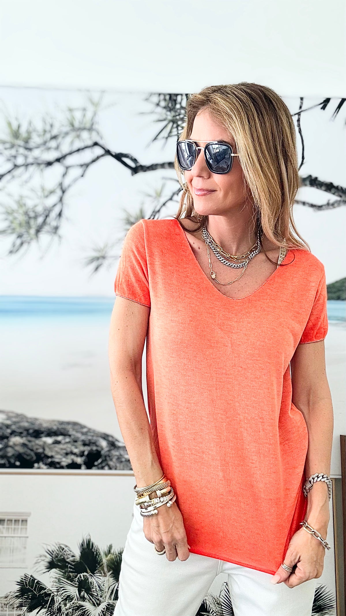 Recoleta Short Sleeve Italian Top - Orange-110 Short Sleeve Tops-Germany-Coastal Bloom Boutique, find the trendiest versions of the popular styles and looks Located in Indialantic, FL