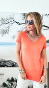 Recoleta Short Sleeve Italian Top - Orange-110 Short Sleeve Tops-Italianissimo-Coastal Bloom Boutique, find the trendiest versions of the popular styles and looks Located in Indialantic, FL