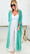 Italian Long Linen Cardigan - Aqua Green-150 Cardigans/Layers-Venti6 Outlet-Coastal Bloom Boutique, find the trendiest versions of the popular styles and looks Located in Indialantic, FL