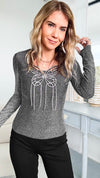 Butterfly Studs Detail Long Sleeves Top-Silver-130 Long Sleeve Tops-pastel design-Coastal Bloom Boutique, find the trendiest versions of the popular styles and looks Located in Indialantic, FL