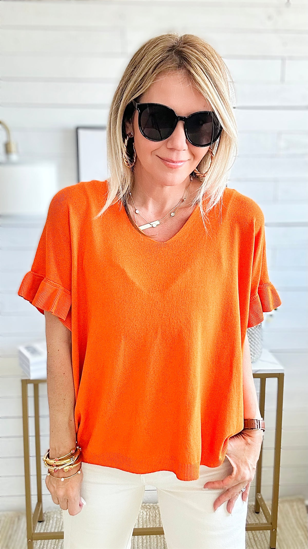 Flutter Sleeve Italian Sweater - Orange-140 Sweaters-Yolly-Coastal Bloom Boutique, find the trendiest versions of the popular styles and looks Located in Indialantic, FL