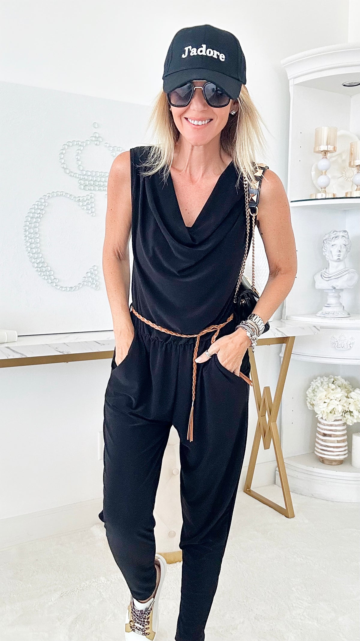 Cowl Neck Sleeveless Italian Jumpsuit - Black-200 Dresses/Jumpsuits/Rompers-Germany-Coastal Bloom Boutique, find the trendiest versions of the popular styles and looks Located in Indialantic, FL