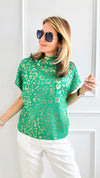 Cozy Up Wild Metallic Knit Top -Kelly Green-110 Short Sleeve Tops-Jodifl-Coastal Bloom Boutique, find the trendiest versions of the popular styles and looks Located in Indialantic, FL