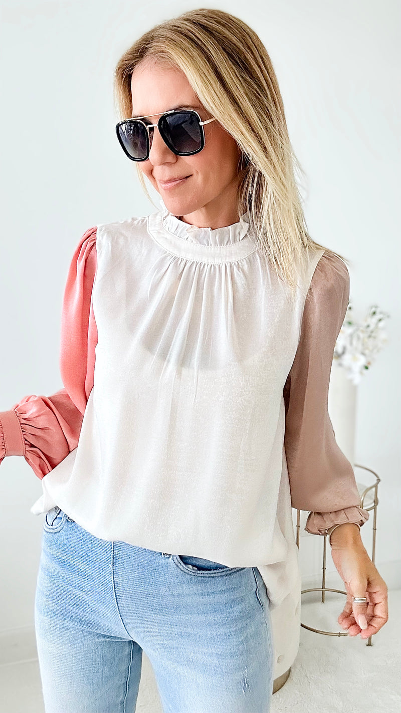 Coffee Talk Bubble Sleeves Top - Cream-110 Short Sleeve Tops-Jodifl-Coastal Bloom Boutique, find the trendiest versions of the popular styles and looks Located in Indialantic, FL