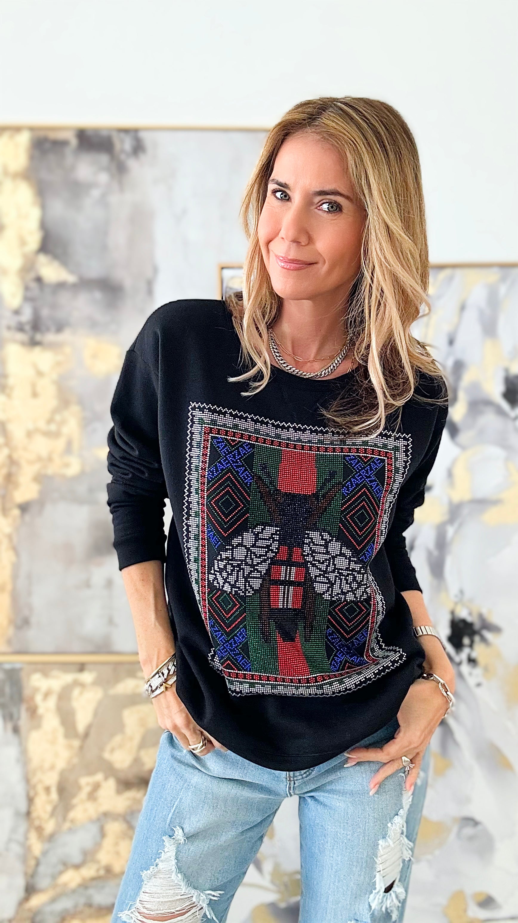 CUSTOM Honey Rhinestone Sweatshirt-130 Long Sleeve Tops-CB-Coastal Bloom Boutique, find the trendiest versions of the popular styles and looks Located in Indialantic, FL