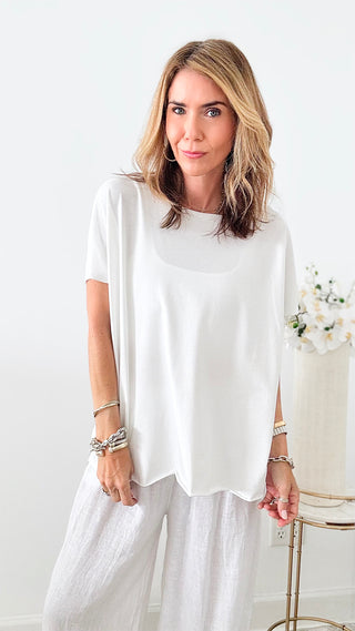 Easy Breezy Italian tee - White-110 Short Sleeve Tops-Italianissimo-Coastal Bloom Boutique, find the trendiest versions of the popular styles and looks Located in Indialantic, FL