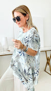 Tropical Palms Italian Top-110 Short Sleeve Tops-Coastal Bloom-Coastal Bloom Boutique, find the trendiest versions of the popular styles and looks Located in Indialantic, FL