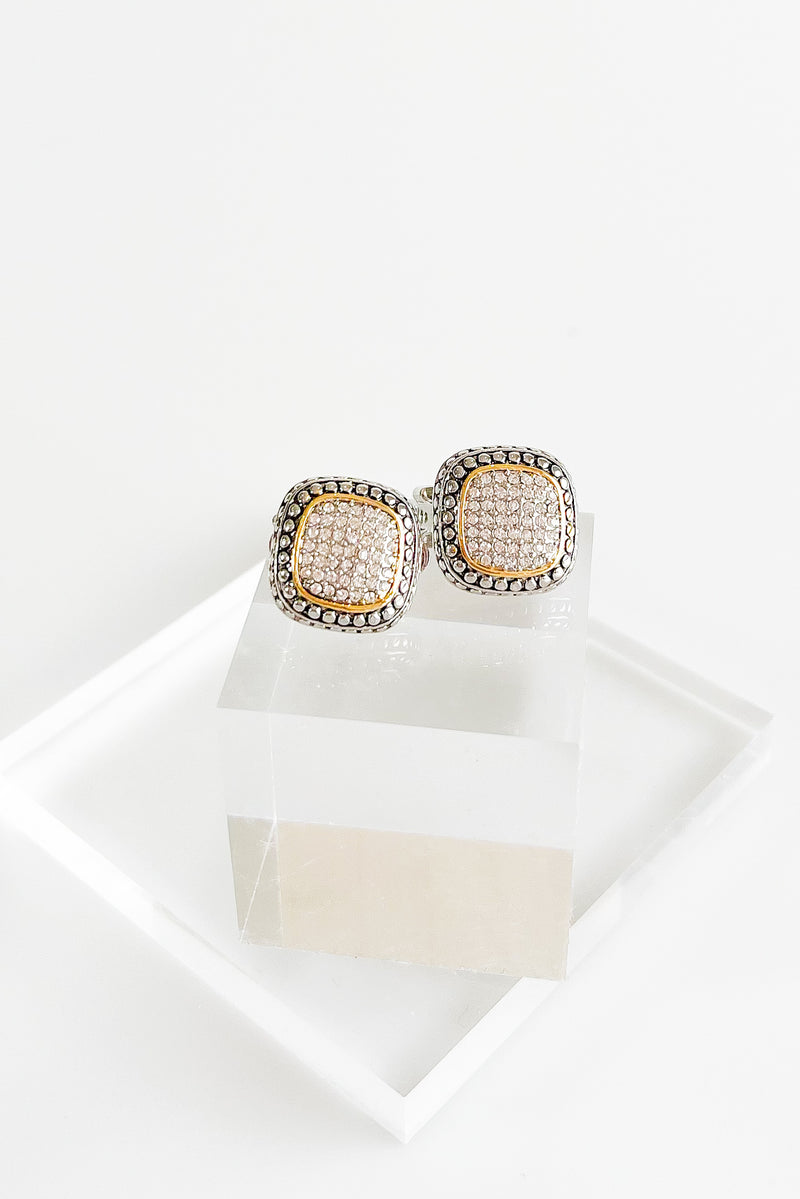 Micropave & Cable Square Earrings-230 Jewelry-GS JEWELRY-Coastal Bloom Boutique, find the trendiest versions of the popular styles and looks Located in Indialantic, FL