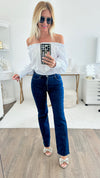 Rhinestones Straight Embellished Jeans - Dark Blue-170 Bottoms-RISEN JEANS-Coastal Bloom Boutique, find the trendiest versions of the popular styles and looks Located in Indialantic, FL