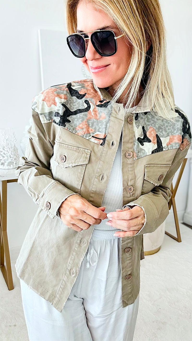 Camo Vintage Army Jacket-160 Jackets-MAZIK-Coastal Bloom Boutique, find the trendiest versions of the popular styles and looks Located in Indialantic, FL