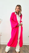 Sugar High Long Italian Cardigan - Hot Pink-150 Cardigans/Layers-Yolly-Coastal Bloom Boutique, find the trendiest versions of the popular styles and looks Located in Indialantic, FL