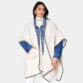 Blanket Stitch Front Pockets Kimono Poncho-160 Jackets-Wona-Coastal Bloom Boutique, find the trendiest versions of the popular styles and looks Located in Indialantic, FL